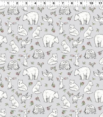 Snowtime Winter Animals Y4551-5 Light Gray by Anita Jeram for Clothworks