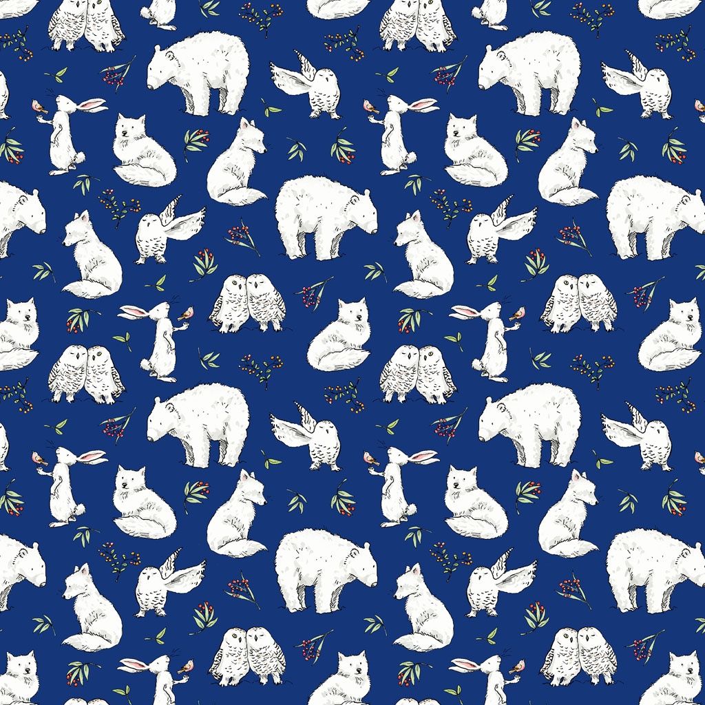 Snowtime Winter Animals Y4551-30 Dark Blue by Anita Jeram for Clothworks