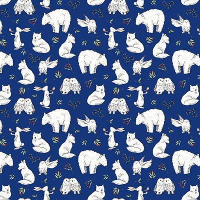 Snowtime Winter Animals Y4551-30 Dark Blue by Anita Jeram for Clothworks