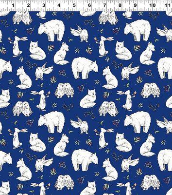 Snowtime Winter Animals Y4551-30 Dark Blue by Anita Jeram for Clothworks