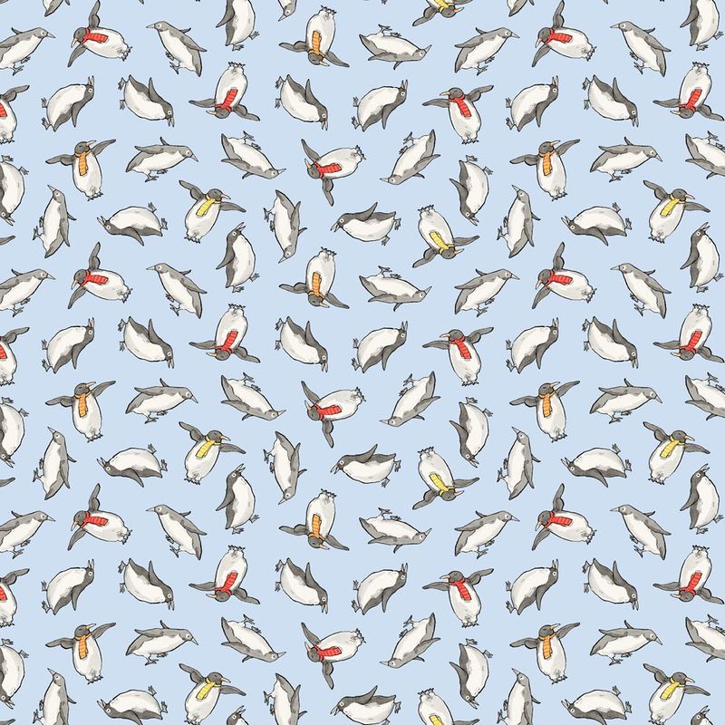 Snowtime Penguins Y4552-29 Light Blue by Anita Jeram for Clothworks