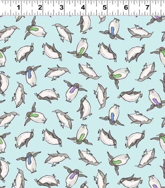 Snowtime Penguins Y4552-32 Light Aqua by Anita Jeram for Clothworks