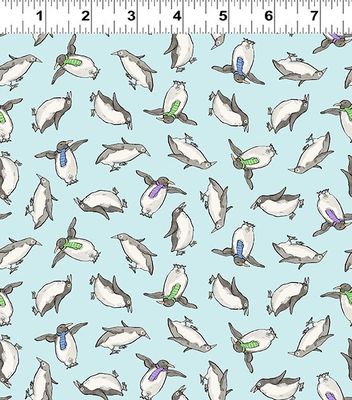 Snowtime Penguins Y4552-32 Light Aqua by Anita Jeram for Clothworks