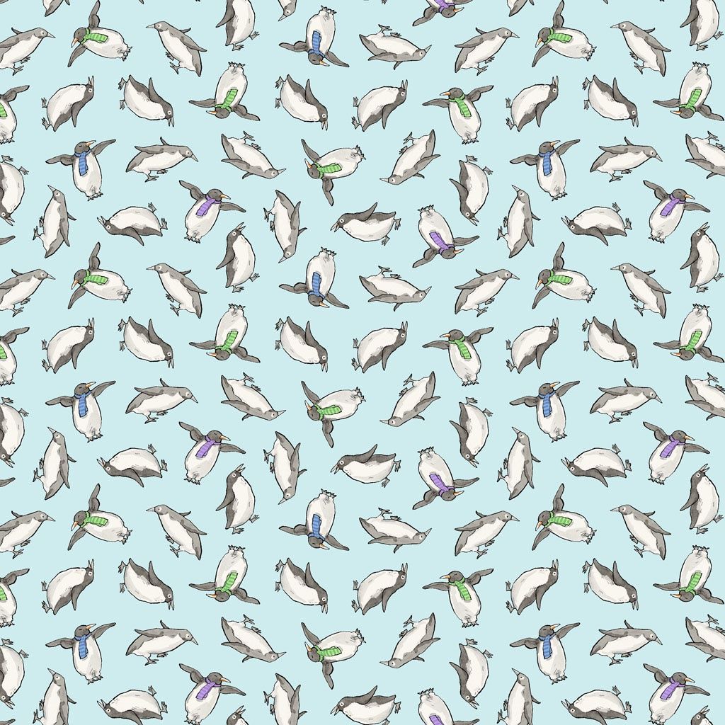Snowtime Penguins Y4552-32 Light Aqua by Anita Jeram for Clothworks
