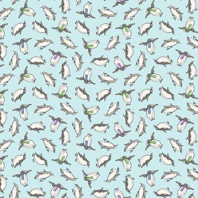 Snowtime Penguins Y4552-32 Light Aqua by Anita Jeram for Clothworks