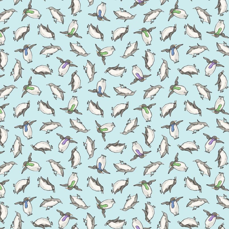 Snowtime Penguins Y4552-32 Light Aqua by Anita Jeram for Clothworks