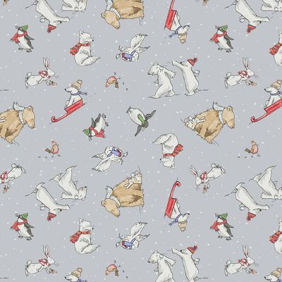 Snowtime Flannel Toile in Grey by Anita Jeram