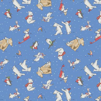 Snowtime Flannel Toile in Blue by Anita Jeram