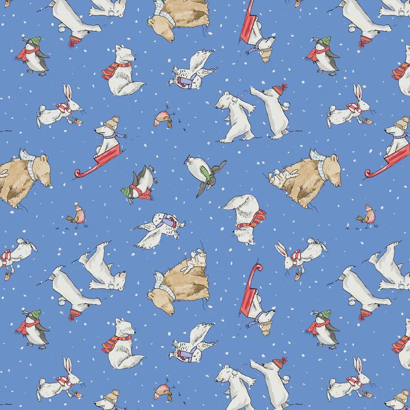 Snowtime Flannel Toile in Blue by Anita Jeram