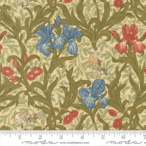 Morris Muse Iris Floral Birds in Parchment by Barbara Brackman
