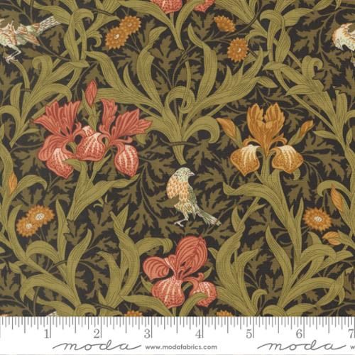 Morris Muse Iris Floral Birds in Ebony by Barbara Brackman