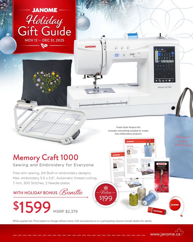 Janome Memory Craft 1000 + Holiday Bundle 2025