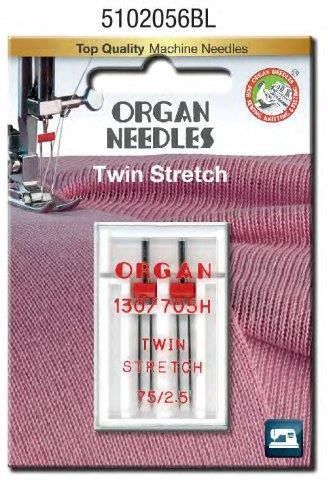 Organ Stretch Twin Needle - Size 75/11, Width: 2.5mm (2 pack)