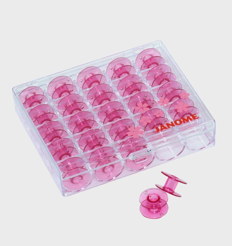 Janome Pink Bobbins with Clear Case - 25 pk