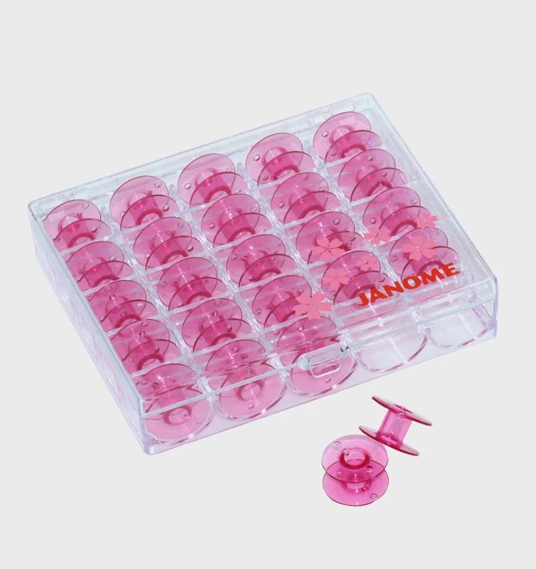 Janome Pink Bobbins with Clear Case - 25 pk