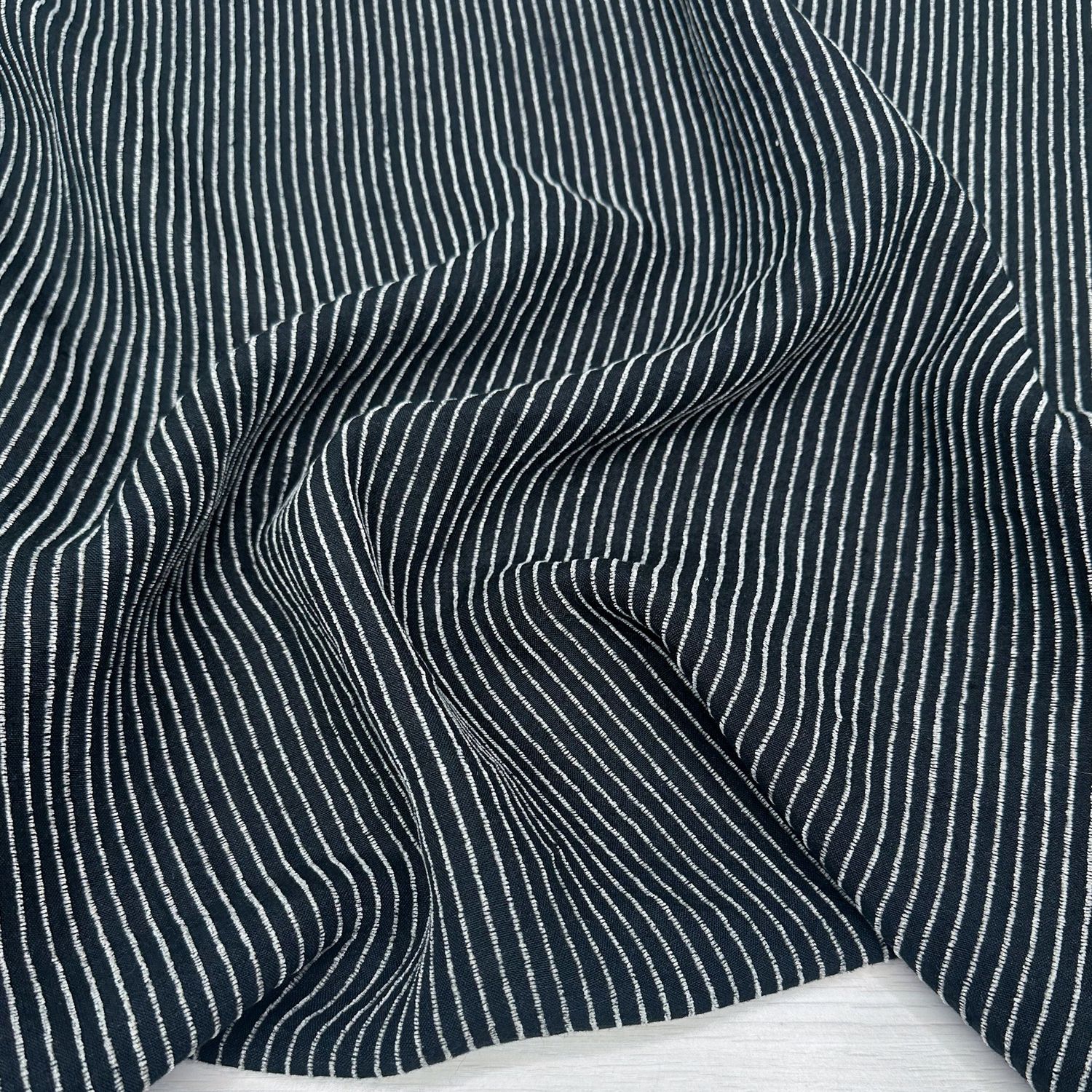 Bella Twisted Linen/Rayon Vertical Stripe, Colour: Black/Natural
