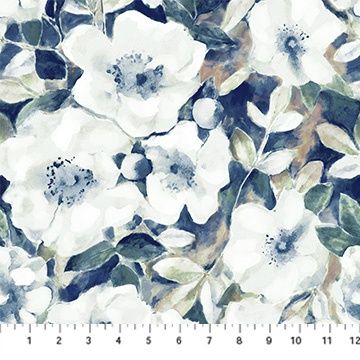 Natural Essence 54" wide RAYON Floral Blue Multi R90908-42 - Jacqueline Maldonado for Figo Fabrics