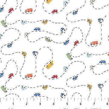 Mini Metropolis Cars in White by Sara Boccaccini for FIGO Fabrics