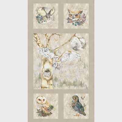 Night Whispers Owl Panel in Taupe by Lexi Grenzer for Clothworks Y4671-62