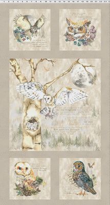 Night Whispers Owl Panel in Taupe by Lexi Grenzer for Clothworks Y4671-62
