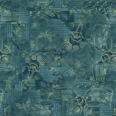 Night Whispers Owl Collage in Dark Teal by Lexi Grenzer for Clothworks  Y4672-105
