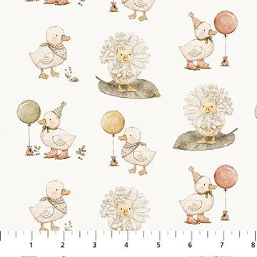 Tiny Waddles Ducks in Cream by Jessica Yon Lo for FIGO Fabrics