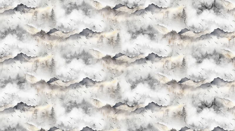 Misty Morning Mountains in Grey by Northcott DP28649-92