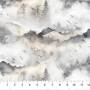 Misty Morning Mountains in Grey by Northcott DP28649-92