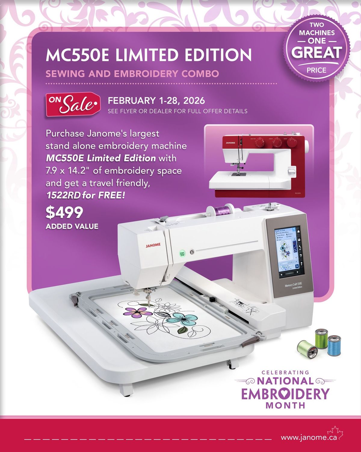 Janome Memory Craft 550E Limited Edition | National Embroidery Month Deal