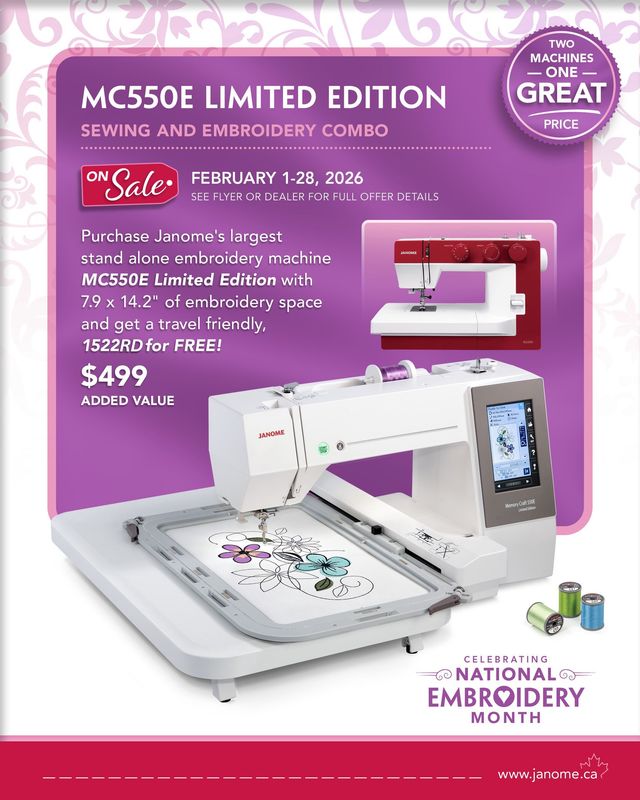 Janome Memory Craft 550E Limited Edition | National Embroidery Month Deal