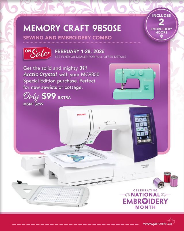 Janome Memory Craft 9850 SE | National Embroidery Month Deal