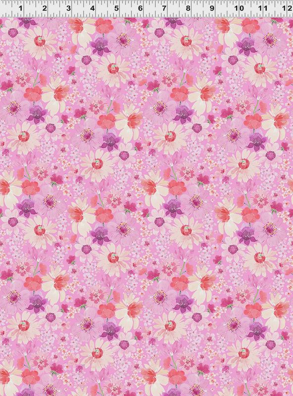 Spring Cheer Daisies in Light Raspberry by Heatherlee Chan for Clothworks