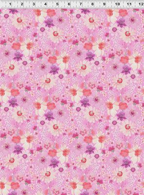 Spring Cheer Daisies in Light Raspberry by Heatherlee Chan for Clothworks