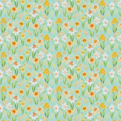 Spring Cheer Daffodils in Light Teal by Heatherlee Chan for Clothworks