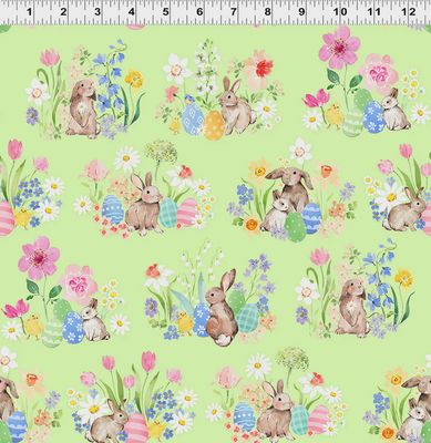 Spring Cheer Rabbits Toile in Light Olive by Heatherlee Chan for Clothworks
