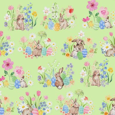 Spring Cheer Rabbits Toile in Light Olive by Heatherlee Chan for Clothworks