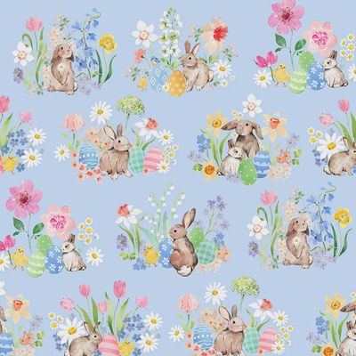 Spring Cheer Rabbits Toile in Light Denim by Heatherlee Chan for Clothworks