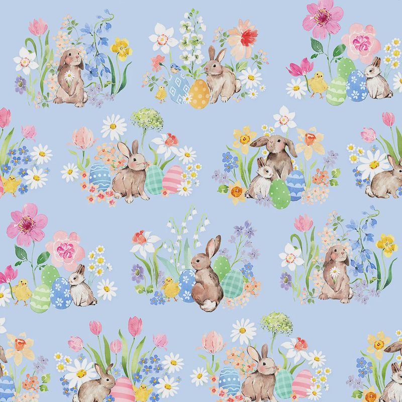 Spring Cheer Rabbits Toile in Light Denim by Heatherlee Chan for Clothworks