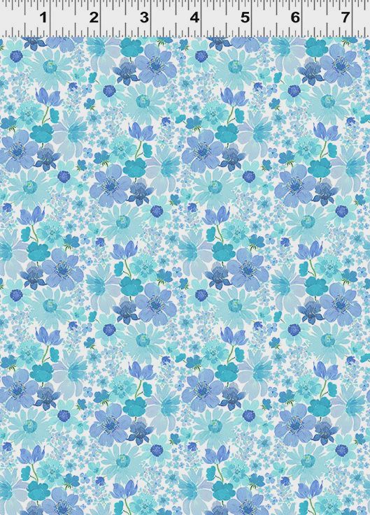 Spring Cheer Small Floral in Blue by Heatherlee Chan for Clothworks
