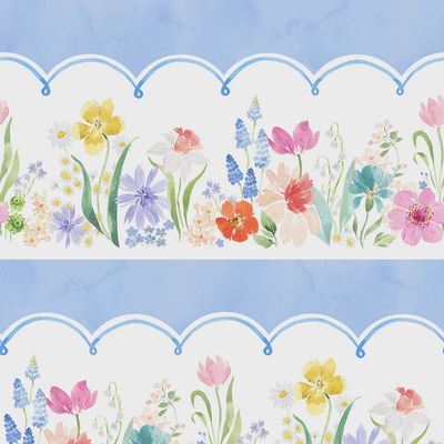 Spring Cheer Pictorial Stripe in Light Denim by Heatherlee Chan for Clothworks