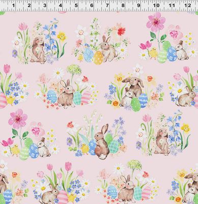Spring Cheer Rabbits Toile in Light Pink by Heatherlee Chan for Clothworks