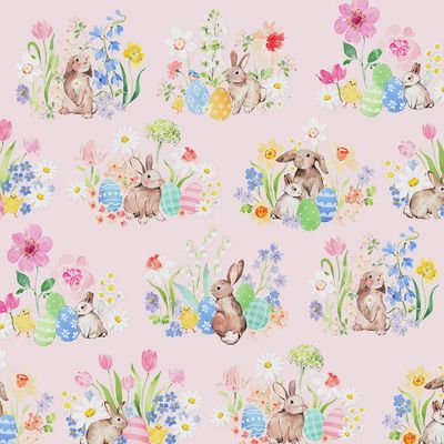 Spring Cheer Rabbits Toile in Light Pink by Heatherlee Chan for Clothworks