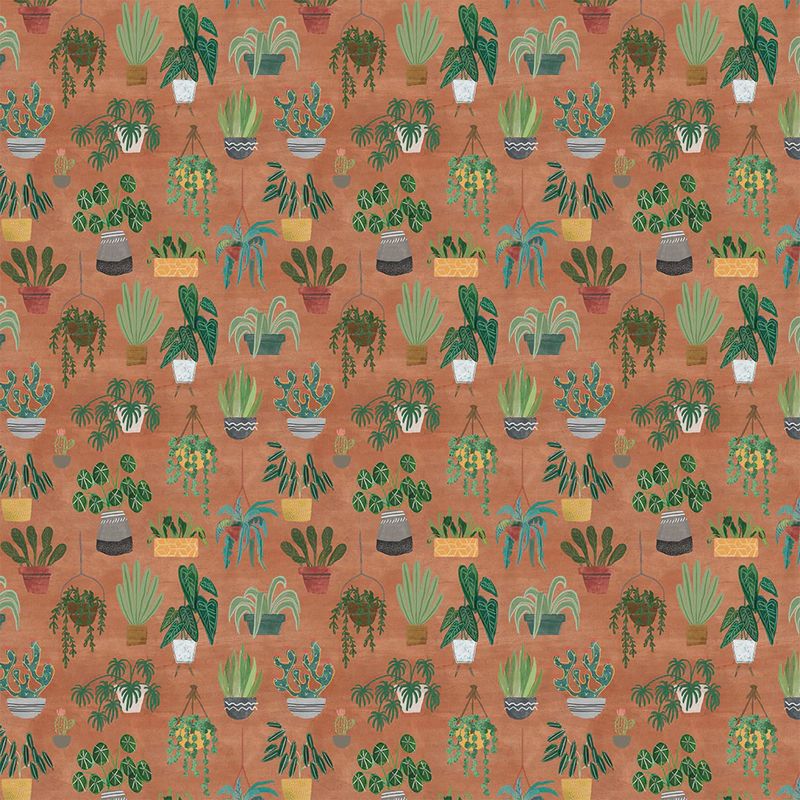 Homebodies Plants in Rust by Mary Urban for Clothworks