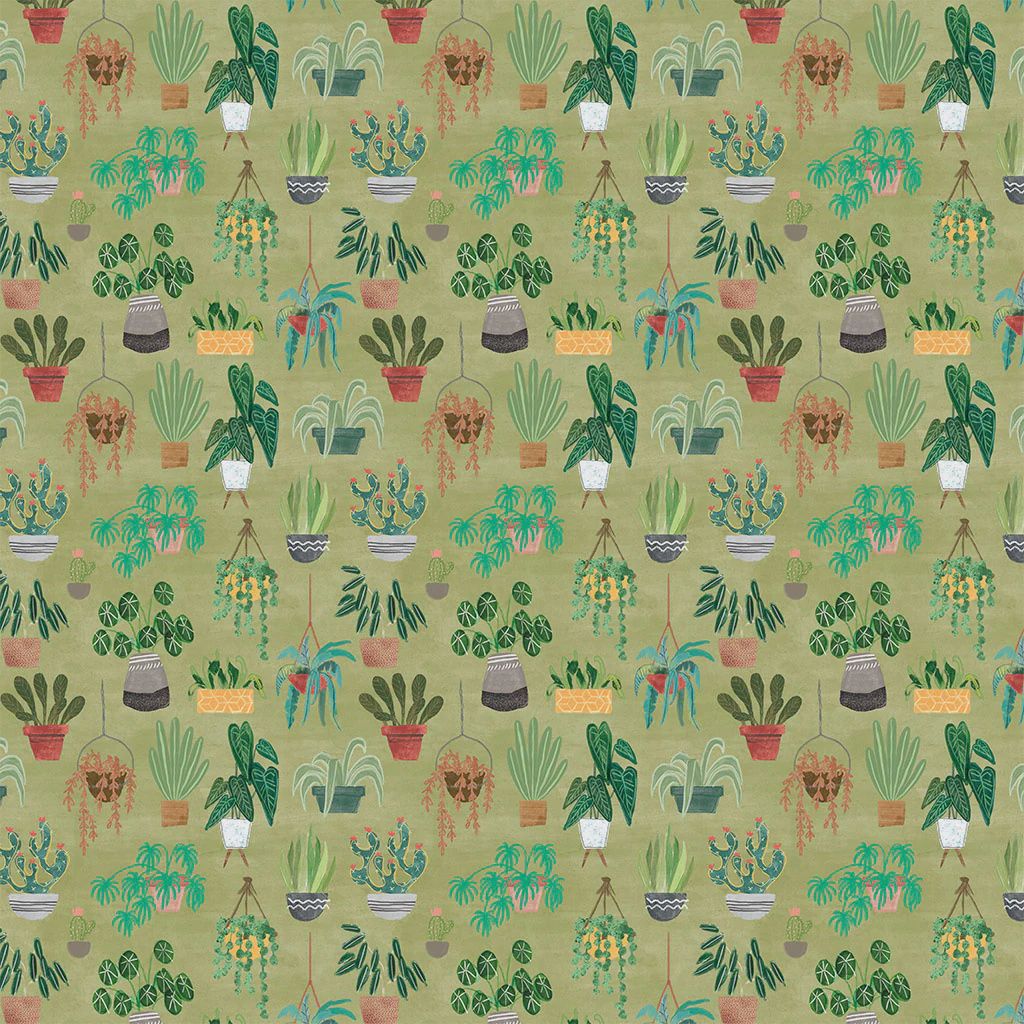 Homebodies Plants in Olive by Mary Urban for Clothworks