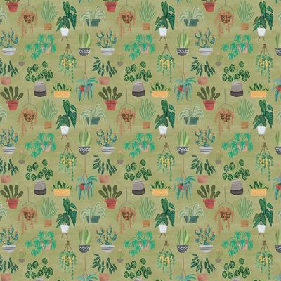 Homebodies Plants in Olive by Mary Urban for Clothworks