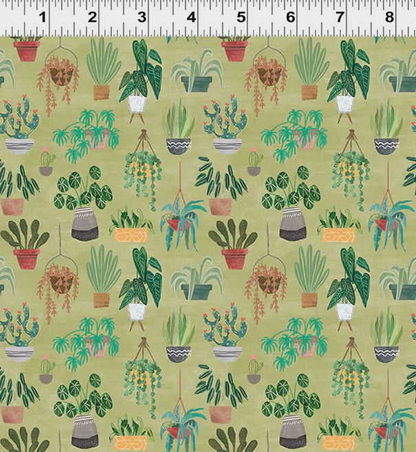 Homebodies Plants in Olive by Mary Urban for Clothworks