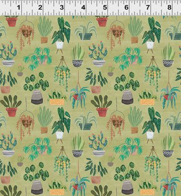Homebodies Plants in Olive by Mary Urban for Clothworks