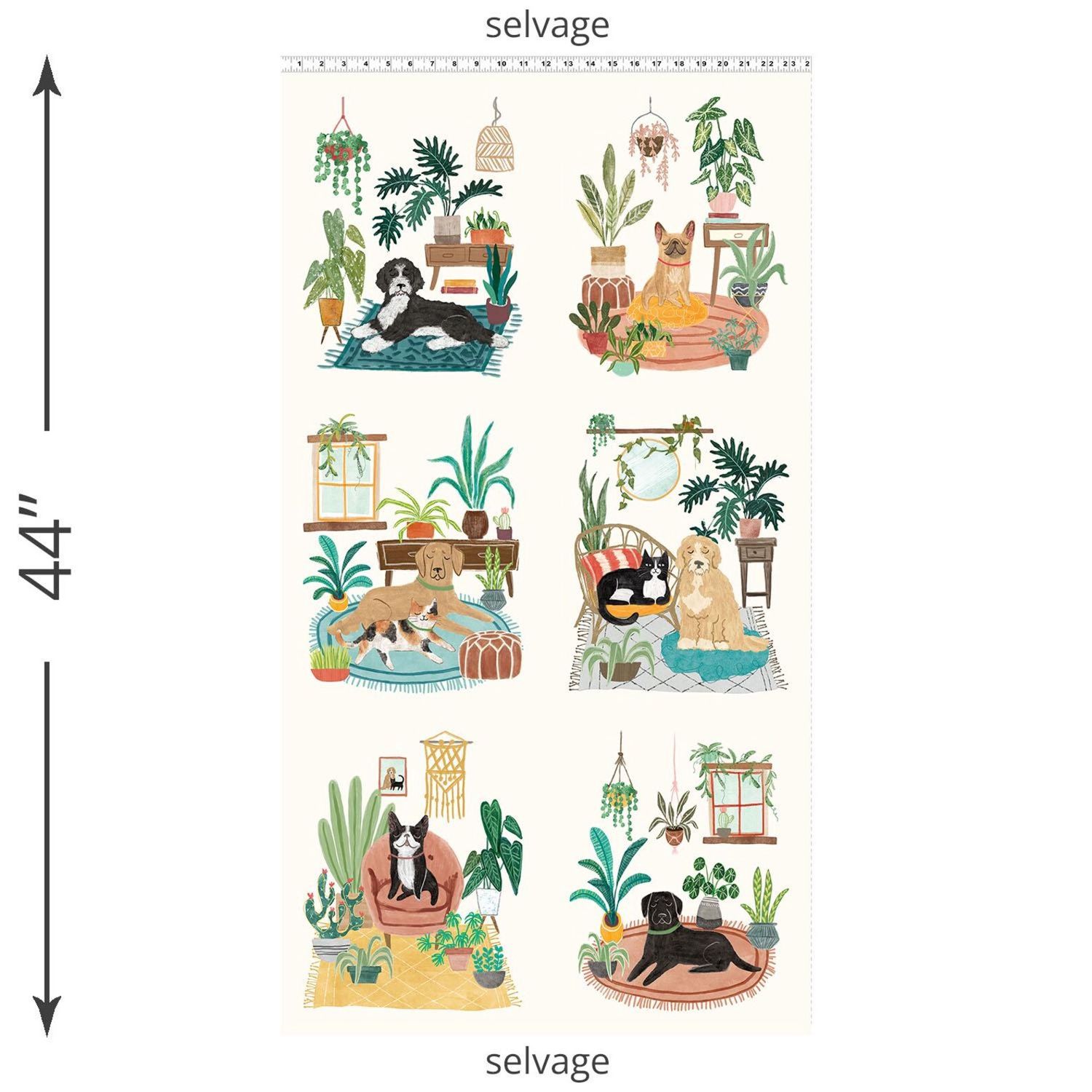 Homebodies Dog Panel in Light Cream by Mary Urban for Clothworks