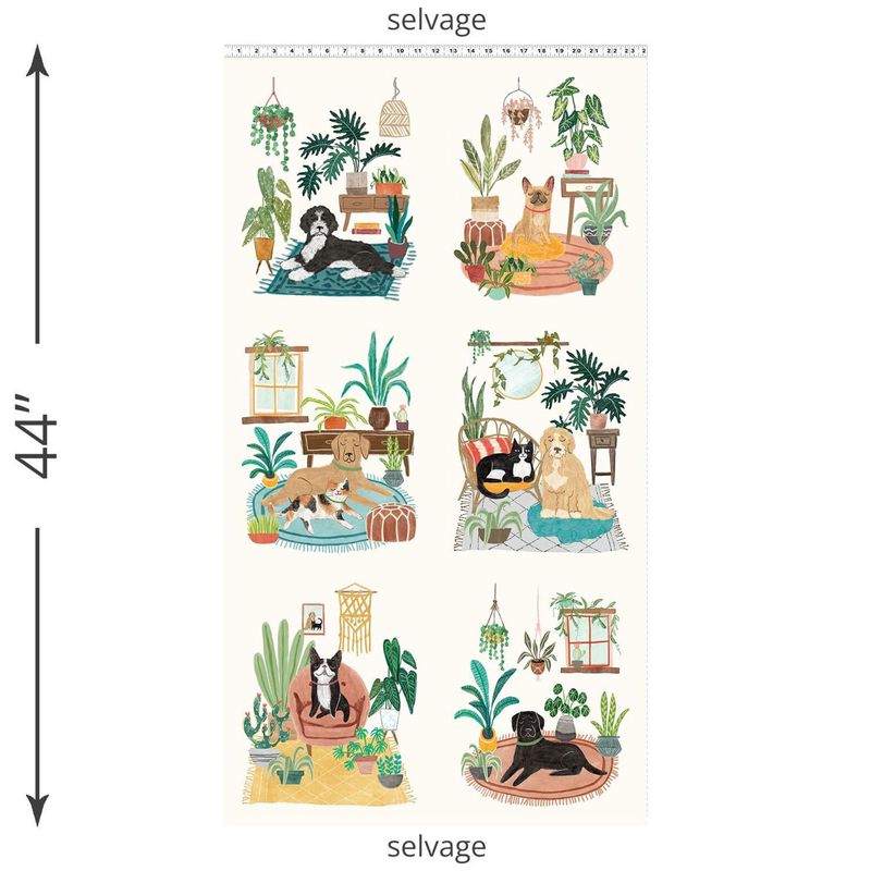 Homebodies Dog Panel in Light Cream by Mary Urban for Clothworks