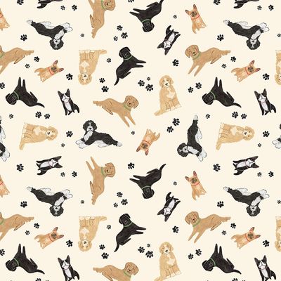 Homebodies Tossed Dogs in Cream by Mary Urban for Clothworks